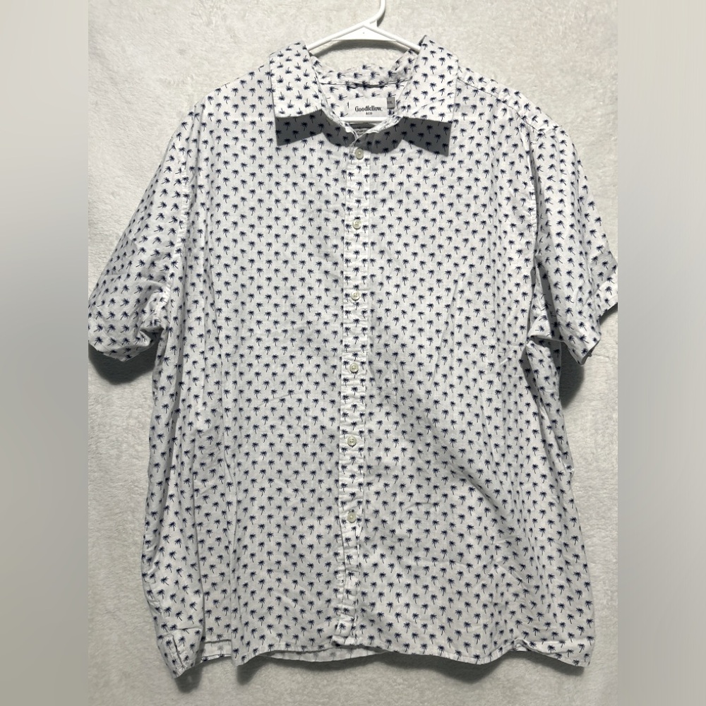 Goodfellow & Co White & Blue Palm Tree Button Down Short Sleeve Dress Shirt XXL